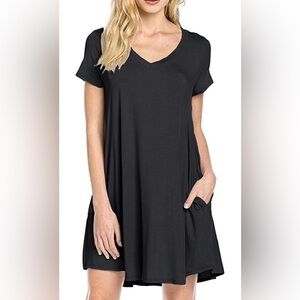 MOLERANI Women's Basic Short Sleeve Pockets T-Shirt Dress(Black xxl)